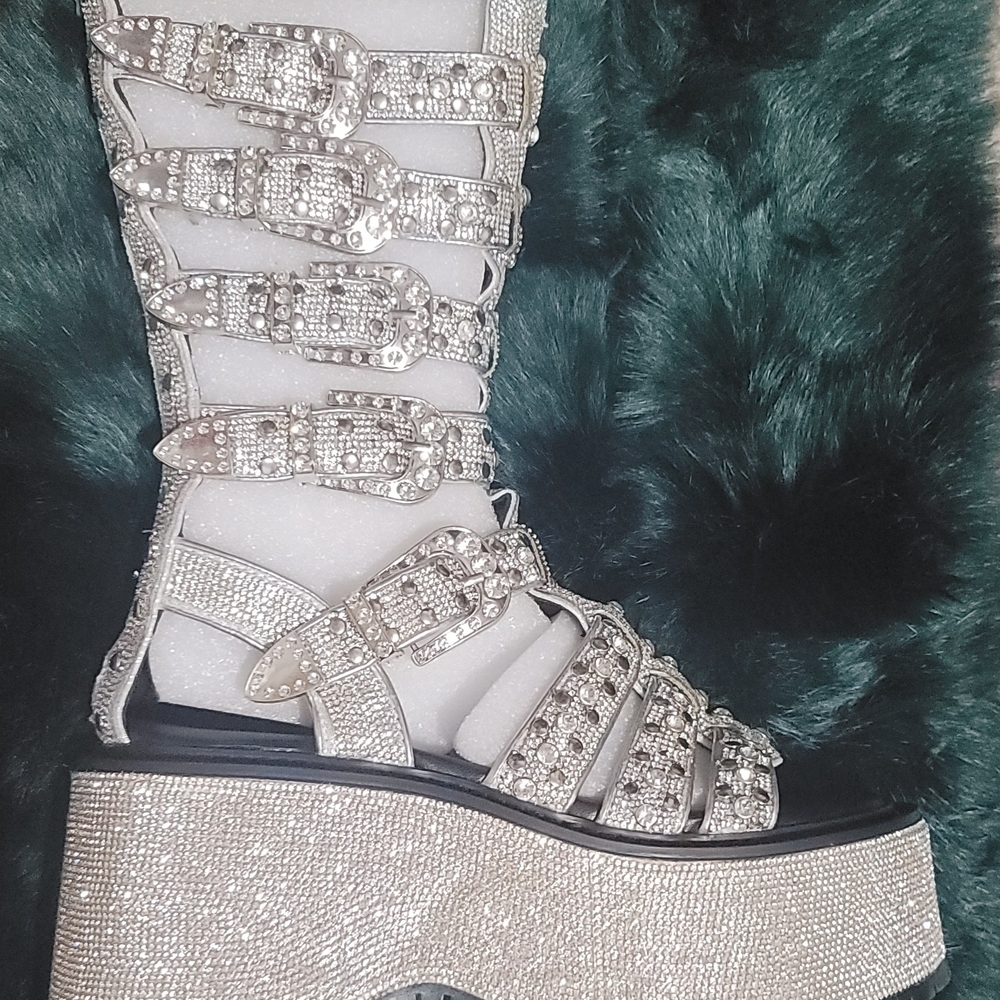 Embellished Silver Gladiator Platform Sandals